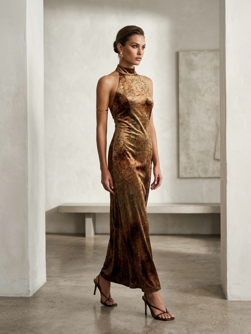 Vintage 90s Algo Metallic Animal Print Velvet Dress 6
